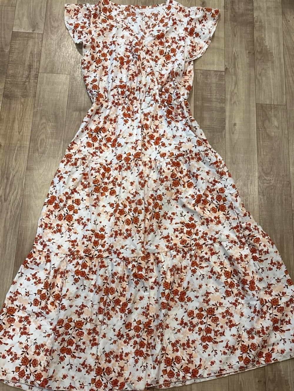 SHEIN White Maxi Dress with Rust Floral Print